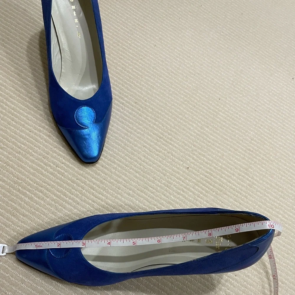Womens Blue Suede And Leather Pump Heel